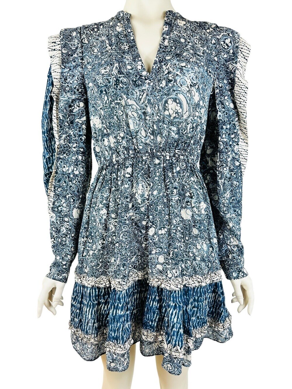 Ulla Johnson Noumi Dress Women's 4 Indigo Blue Paisley Ruffle Tiered Mini $495